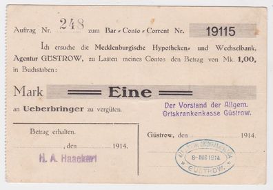 Eine Mark Banknote 1914 Mecklenburg-Schwerin, Güstrow 1914 (131715)