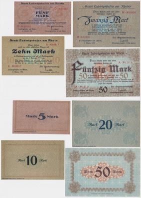 5, 10, 20 & 50 Mark Banknoten Stadt Ludwigshafen am Rhein 11.10.1918 (153517)
