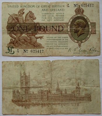 1 Pound Pfund Banknote Großbritannien 1928 Pick 361 a (148987)