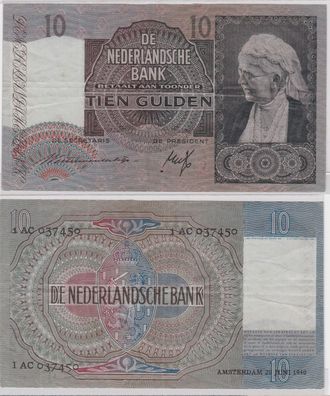 10 Gulden Banknote Niederlande 20. Juni 1940 (141756)