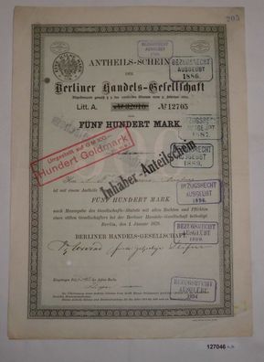 500 Mark Anteilsschein Berliner Handels-Gesellschaft 1. Januar 1879 (127046)