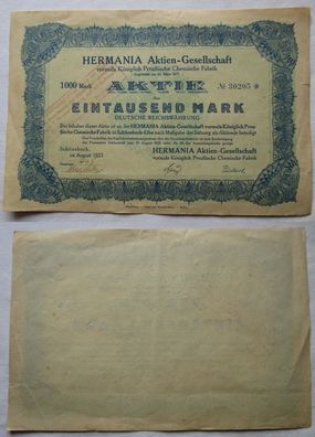 1000 Mark Aktie Hermania AG vorm. kgl. Preußische Chemische Fabrik 1923 (155692)