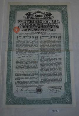 100 Pfund 7% Sterling-Anleihe Provinz Westfalen London 4. Oktober 1926 (129318)