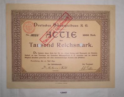 1000 RM Aktie Deutsches Schauspielhaus AG Hamburg 20. Juni 1899 (128457)