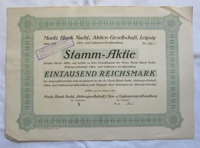 1.000 RM Aktie Moritz Blank Nachf. AG Leipzig 19.02.1925 (147100)