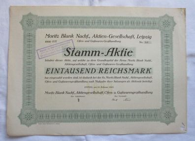 1.000 RM Aktie Moritz Blank Nachf. AG Leipzig 19.02.1925 (146840)