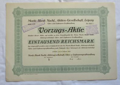 1.000 RM Aktie Moritz Blank Nachf. AG Leipzig 19.02.1925 (147132)
