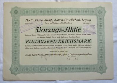 1.000 RM Aktie Moritz Blank Nachf. AG Leipzig 19.02.1925 (147190)
