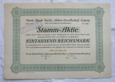 1.000 RM Aktie Moritz Blank Nachf. AG Leipzig 19.02.1925 (146819)