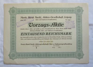 1.000 RM Aktie Moritz Blank Nachf. AG Leipzig 19.02.1925 (147172)