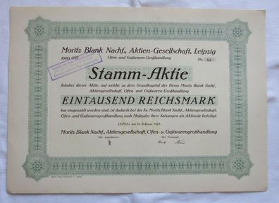 1.000 RM Aktie Moritz Blank Nachf. AG Leipzig 19.02.1925 (146842)