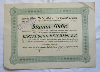 1.000 RM Aktie Moritz Blank Nachf. AG Leipzig 19.02.1925 (147120)
