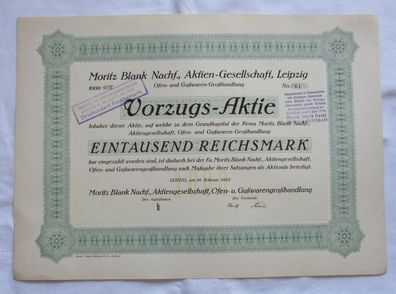1.000 RM Aktie Moritz Blank Nachf. AG Leipzig 19.02.1925 (146938)