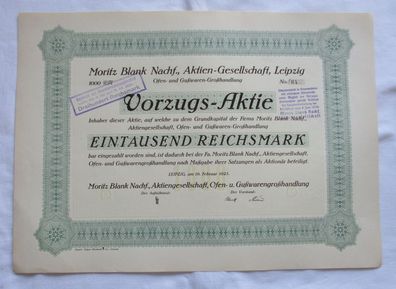 1.000 RM Aktie Moritz Blank Nachf. AG Leipzig 19.02.1925 (147443)