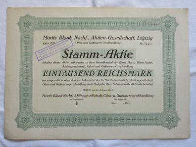1.000 RM Aktie Moritz Blank Nachf. AG Leipzig 19.02.1925 (147123)