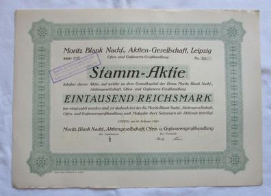 1.000 RM Aktie Moritz Blank Nachf. AG Leipzig 19.02.1925 (146835)