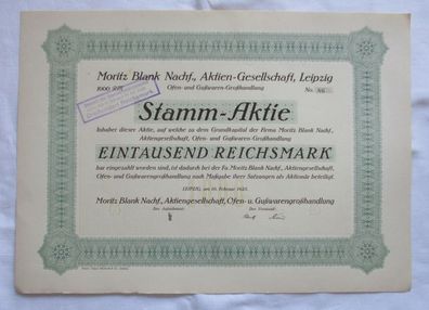 1.000 RM Aktie Moritz Blank Nachf. AG Leipzig 19.02.1925 (146828)