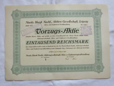 1.000 RM Aktie Moritz Blank Nachf. AG Leipzig 19.02.1925 (146957)