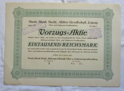 1.000 RM Aktie Moritz Blank Nachf. AG Leipzig 19.02.1925 (147241)