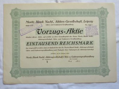 1.000 RM Aktie Moritz Blank Nachf. AG Leipzig 19.02.1925 (146834)