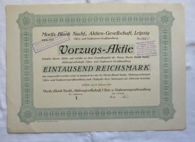1.000 RM Aktie Moritz Blank Nachf. AG Leipzig 19.02.1925 (147256)