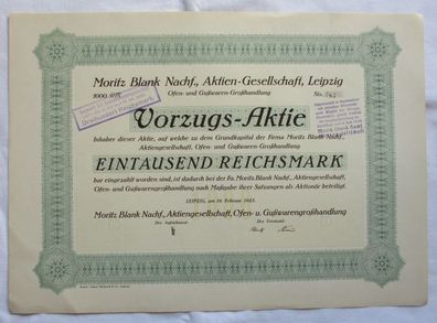 1.000 RM Aktie Moritz Blank Nachf. AG Leipzig 19.02.1925 (147204)