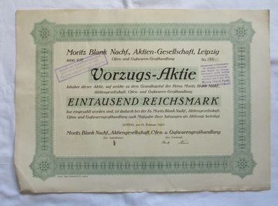 1.000 RM Aktie Moritz Blank Nachf. AG Leipzig 19.02.1925 (147150)