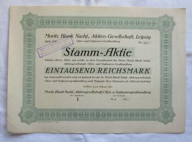 1.000 RM Aktie Moritz Blank Nachf. AG Leipzig 19.02.1925 (147127)