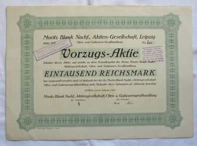 1.000 RM Aktie Moritz Blank Nachf. AG Leipzig 19.02.1925 (146967)
