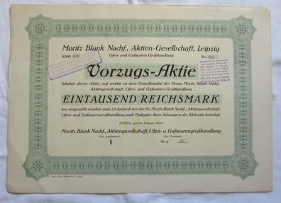 1.000 RM Aktie Moritz Blank Nachf. AG Leipzig 19.02.1925 (147043)