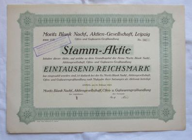 1.000 RM Aktie Moritz Blank Nachf. AG Leipzig 19.02.1925 (146936)