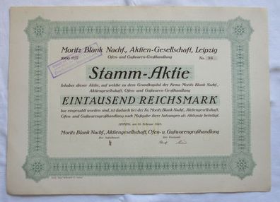 1.000 RM Aktie Moritz Blank Nachf. AG Leipzig 19.02.1925 (147404)