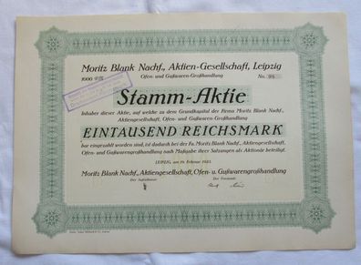 1.000 RM Aktie Moritz Blank Nachf. AG Leipzig 19.02.1925 (147482)