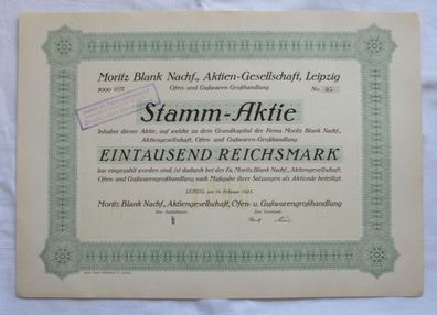 1.000 RM Aktie Moritz Blank Nachf. AG Leipzig 19.02.1925 (146935)