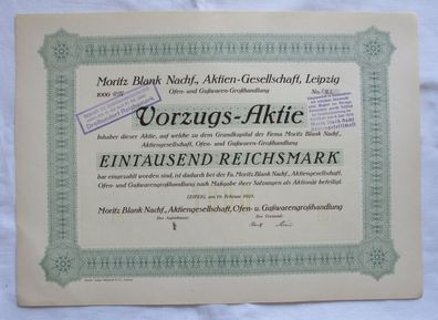 1.000 RM Aktie Moritz Blank Nachf. AG Leipzig 19.02.1925 (146937)