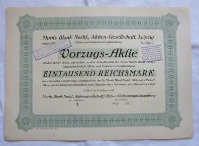1.000 RM Aktie Moritz Blank Nachf. AG Leipzig 19.02.1925 (146821)