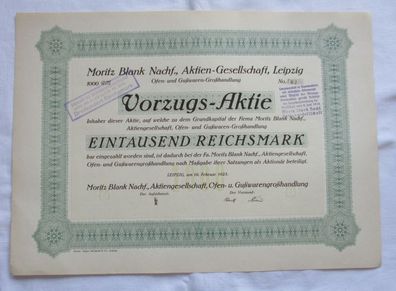 1.000 RM Aktie Moritz Blank Nachf. AG Leipzig 19.02.1925 (146832)