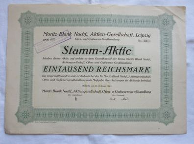 1.000 RM Aktie Moritz Blank Nachf. AG Leipzig 19.02.1925 (146904)