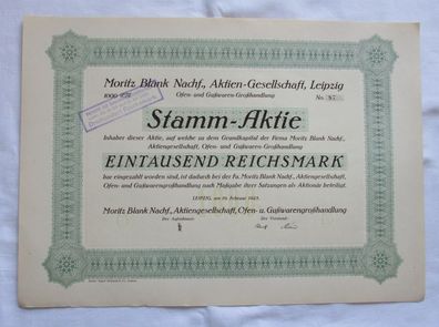 1.000 RM Aktie Moritz Blank Nachf. AG Leipzig 19.02.1925 (146836)