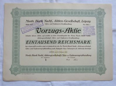 1.000 RM Aktie Moritz Blank Nachf. AG Leipzig 19.02.1925 (146950)