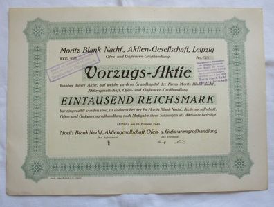 1.000 RM Aktie Moritz Blank Nachf. AG Leipzig 19.02.1925 (147425)
