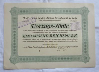 1.000 RM Aktie Moritz Blank Nachf. AG Leipzig 19.02.1925 (146909)