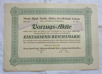 1.000 RM Aktie Moritz Blank Nachf. AG Leipzig 19.02.1925 (146869)
