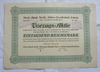 1.000 RM Aktie Moritz Blank Nachf. AG Leipzig 19.02.1925 (146896)