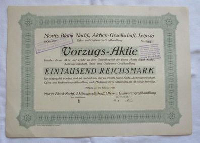 1.000 RM Aktie Moritz Blank Nachf. AG Leipzig 19.02.1925 (146905)