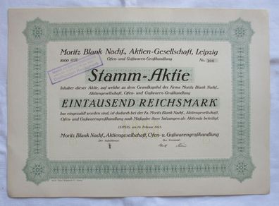 1.000 RM Aktie Moritz Blank Nachf. AG Leipzig 19.02.1925 (146910)