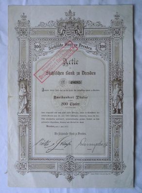 200 Taler Aktie der sächsischen Bank zu Dresden 1.07.1873 (120694)