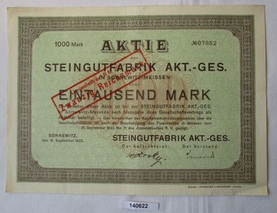 1000 Mark Aktie Steingutfabrik AG Sörnewitz 15. September 1923 (140622)