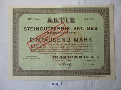 1000 Mark Aktie Steingutfabrik AG Sörnewitz 15. September 1923 (141144)