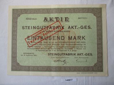 1000 Mark Aktie Steingutfabrik AG Sörnewitz 15. September 1923 (140617)